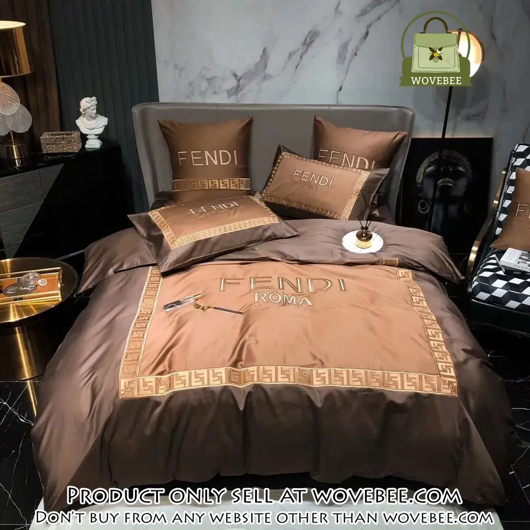 Fendi roma brown luxury brand premium bedding set bedspread duvet cover set home decor wvb4822750